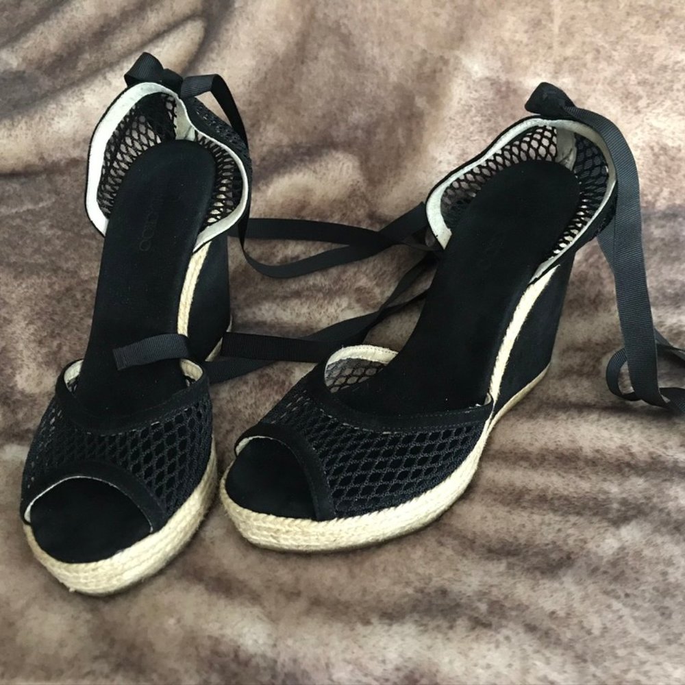 Jimmy Choo Mesh Espadrille Wedge Sandals size 39